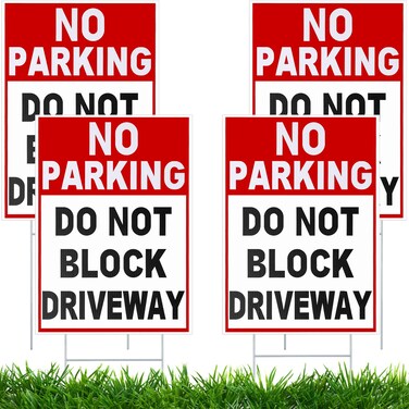 Barydat 4 Pcs Plastic No Parking Signs 14 x 10 Inch Do Not Block Driveway Sign with Stake Private Parking Sign Driveway Blocker Double Sided Weather Resistant Waterproof Easy to Mount for Outdoor Use