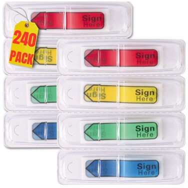 1InTheOffice Sign Here Tabs, 1/2" Assorted Color Sign Here Stickers/Flags, 240/Pack