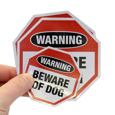 SmartSign Beware of Dog Warning Decal Set   Two 4"x4" &amp; One 2.75"x2.75" Octagon Shape, EG Reflective Adhesive Labels/Stickers, Made in USA