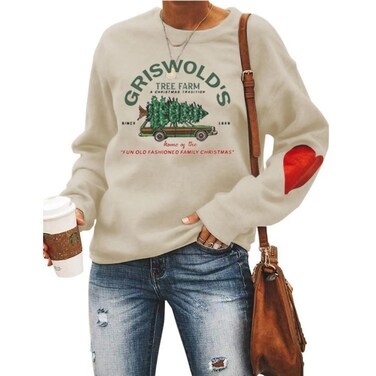 Noffish Women Griswold's Tree Farm Sweatshirt Christmas Family Shirt (Sand,X-Large,Women,Female,Adult,US,Alpha,X-Large,Regular,Regular)