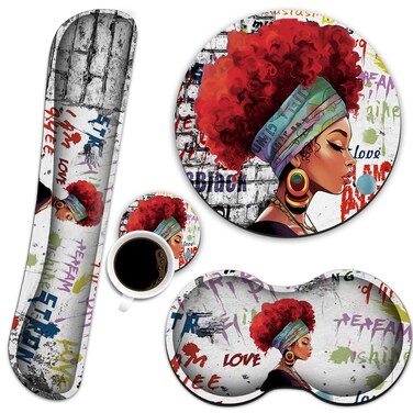 Ergonomic Mouse Pad with Wrist Support Set and Keyboard Wrist Rest Set for Laptop, Gaming and Office, Durable, Comfortable and Pain Relief + Coaster,Black Woman Graffiti Girls