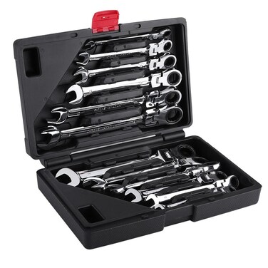 Ratcheting Wrench Set, Car Ratchet Box Professional DIY Socket Set Pro Spanner Wrench Ratchet Polished Set Kit 12PCS Metric 8-19mm for Home and Auto Repair