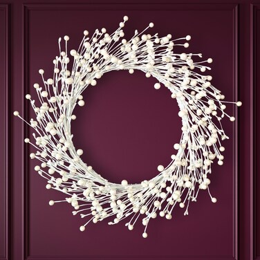 TOKCARE Pearl White Pip Berry Wreath for Front Door, 20 Inch Winter Wreaths Wall Hanging Outdoor, Farmhouse, Porch, for Spring Summer Fall All Seasons Holiday Halloween Christmas Decorations