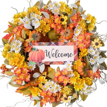 Buy idyllic 22 Inch Fall Wreaths for Front Door Outside, Pumpkin ...