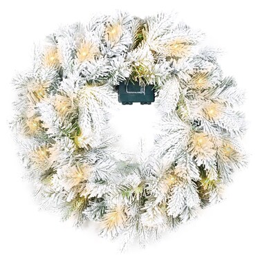 Gfilay Christmas Wreaths for Front Door,Winter White Flocked Christmas Wreath with 50 LED Lights,Battery Powered Wreath Holiday Decor - Christmas 20 inch Wreath