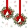 Syhood 2 Pcs 9" Mini Christmas Wreath with Light Red Berry Kitchen Cabinet Wreaths Mini Farmhouse Wreath with Red Velvet Bow for Christmas Porch Wall Window Decor