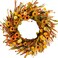 idyllic 20 Inches Harvest Wreath - Yellow &amp; Orange Daisies, Ear of Wheat, Green Leaves - Fall Wreaths for Front Door Outside, Autumn Wreaths for Front Door, Fall Decor