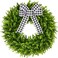 Vlorart 24" Faux Round Boxwood Wreath, Artificial Boxwood Wreath Front Door Wreaths Artificial Spring Summer Greenery Hanging with A Plaid Bow and sash for Front Door Wall Hanging Window Wedding Decor