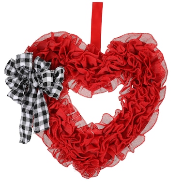 Gadpiparty Valentines Day Wreath Burlap Heart Shaped Wreath with Buffalo Plaid Bows Door Hanging Wreath Heart Garland for Front Door Valentines Day Party Supplies Decorations