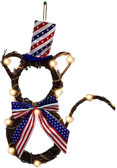 Independence Day Wreath Cat Shape Garland Front Door Wreath 4th of July Wreath for Patriotic Memorial Day Flag Day Hanging Decoration
