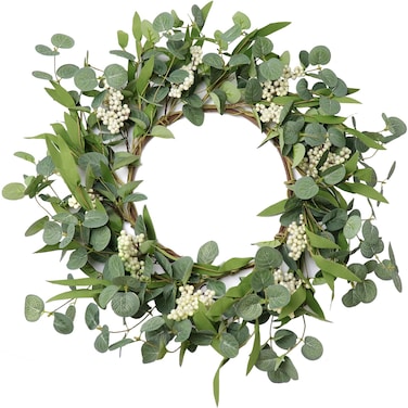 PEYZCNOK Wreaths for Front Door, 20'' Artificial Eucalyptus Wreath White Berry Greenery Wreath Green Decor for Home Farmhouse Patio Porch Window Wedding Decor Spring Summer Fall Winter All Seasons