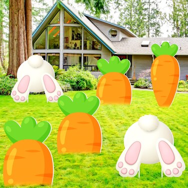 Maitys 6 Pieces Easter Yard Stakes Decorations Easter Outdoor Decorations Bunny Rabbit Carrot Easter Outdoor Sign Decor Happy
