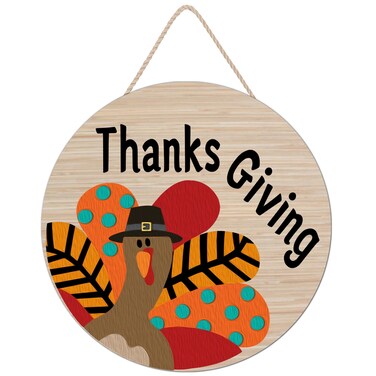 Fall Thanksgiving Wreaths Turkey Gobble Wooden Hanger Thanksgiving Day Decor Sign 12" Thanks Giving Autumn Front Door Home Decorations