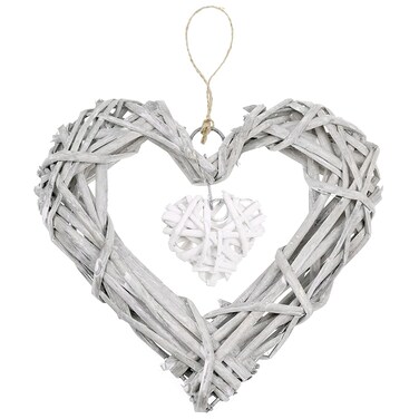 Rattan Hearts Wall Hanging Decoration, Heart Shape Wicker Wreath Ornament for Wedding Party, Home Bedroom Decor