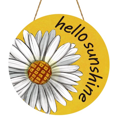 Summer Decor Daisy Front Door Decor Hello Sunshine Wreaths for Front Door Sign Rustic Wooden Home Wall Wreath Door Hanger for Farmhouse Porch Indoor Outdoor Decor