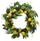 CVHOMEDECO. Primitive Rustic 22 Inch Artificial Faux Lemon Wreath with Green Leaves and Daisy, Spring Summer Autumn Festival Wreath for Front Door and Home Decor.