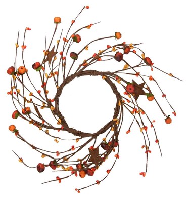 Needzo Winter Candle Rings Wreaths with Artificial Pumpkins, Yellow Leaves and Rusty Stars, 8 1/2 Inch