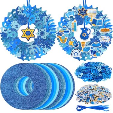 Yeaqee 448 Pcs Hanukkah Foam Stickers Set Chanuka Wreath Decorations Self Adhesive Glitter Menorahs Candles Hexagram Star Shape Foam Sticker Photo Frames Decorate for Kid Hanukkah Party Supply Crafts