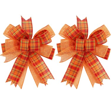 Whaline 2 Pack Wreath Bow Multi-Layer Orange Buffalo Plaids Wreath Bow Rustic Handmade Farmhouse Bow Decorative Craft Bow for Indoor Outdoor Autumn Thanksgiving Day Party Supplies