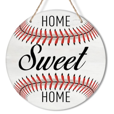 Yuzi-n Home Sweet Home Softball Wreath Sign for Front Door, 10" Circle Sign for Wreaths, Rustic Softball Sports Wooden Round Wreath Hanging Sign Plaque Wood Door Hanger Wall Decor