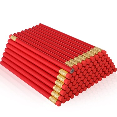 96 Pcs Jumbo Round Pencil Red with Black Core, Quality Cedar Wooden Pencil with Eraser for Carpenters Construction Beginners Workers Drawing Students Teachers School Office DIY Project