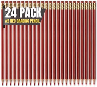 1InTheOffice Red Grading Pencils #2 Lead, Red Pre Sharpened Checking Pencils With Erser 24 Pack