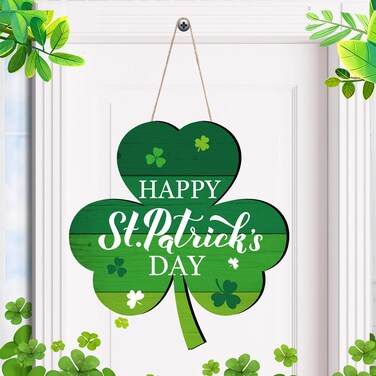 St Patrick's Day Front Door Sign Wooden Shamrocks Plaque Wreath Ornament Irish Hanging Welcome Board Spring Home Wall Green Lucky Shamrock Truck Decoration, Clover Style