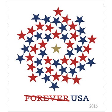 Patriotic Spiral Strip of 100 Forever First Class USPS Postage Stamps USA Stars Red &amp; Blue Christmas Wreath(Strip of 100)