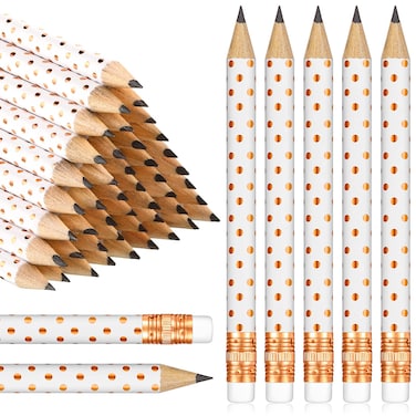 50 Pcs Half Pencils with Eraser Golf Pencils for Baby Bridal Shower Mini Game Pencils Sharpened Pencils Wooden Pocket Pencils for Wedding School Office Supplies, 4 Inch (White and Rose Gold, Dot)