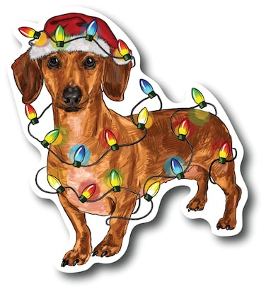 Christmas Dog 4 Inch Waterproof Decal Sticker Merry Christmas Xmas Wiener Dachshund Winter Elf Reindeer Santa Saint Nick Snow Wreath Gift CS1511-2PK