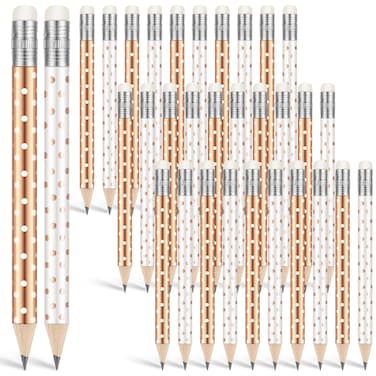 Sabary 50 Pack Wedding Pencils Rose Gold and White 2 HB Half Pencil with Eraser Wooden Small Pencils Sharpened Pencils Pocket Mini Pencils for Wedding Shower Favors Gifts Golf, 2 Styles