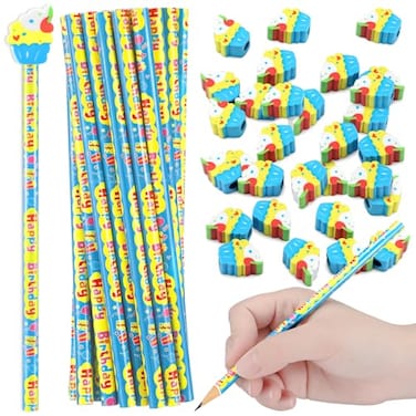 Weekgrat 36 Pcs Happy Birthday Pencils for Students Bulk Wooden Pencils with Cupcake Erasers Cute Pencils for Kids Birthday Pencils for Party Favor Teacher Classroom Reward Supplies
