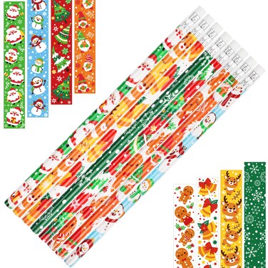 FINGOOO 48 Pieces Christmas Pencils for Kids,Assorted Bulk Xmas Pencils with Erasers in 8 Design Classroom Reward Christmas Party Favor Stocking Stuffers