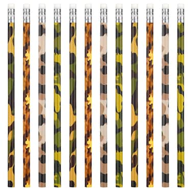 Breling 36 Set Camouflage Pencils 7.5 Inches Wooden Tactical Pencils Military Personalized Pencils with Eraser Carpenter Army Theme Party Favors Supplies, 4 Colors