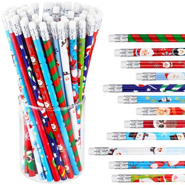 Outus 48 Pieces Christmas Pencils with Eraser Xmas Wood Pencils Holiday Pencils with Christmas Elements for Christmas Gifts Party Supplies, 12 Styles