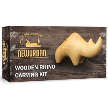 Wood Carving Kit for Beginners - Whittling kit with Rhino - Linden Woodworking Kit for Kids, Adults - Wood Carving Stainless Steel Knife with Wooden Handle-Rhino Shaped Linden Blank