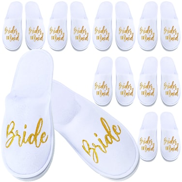 Haysandy 7 Pairs Bridesmaid Slippers Wedding Set I Do Crew Slippers Bride Slippers for Wedding Day Wedding Party Slippers White Slippers for Bride Bridesmaid Proposal Box Tribe Gifts(Simple)