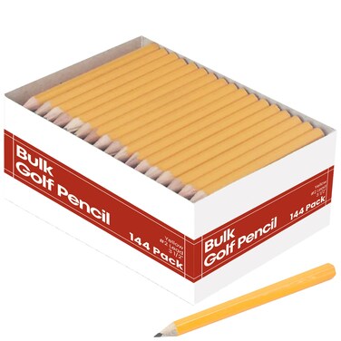 1InTheOffice Golf Pencils, Yellow Barrel HB Lead #2 4 Inch Mini Pencils, 3 1/2 144/Box, Pre-Sharpened