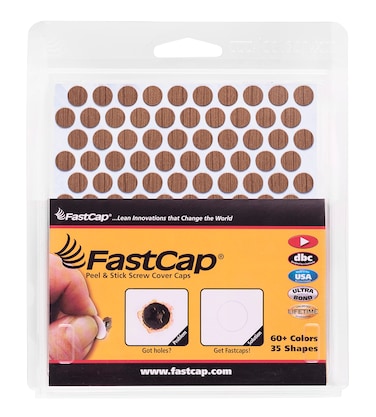 FastCap - Screw Hole Covers, 3/8'' (9mm) Stickers - Professional Woodworking &amp; Cabinetry - One Sheet (120-Caps) - Woodgrain PVC, Color - Golden Cherry, (FC-74917-3/8)