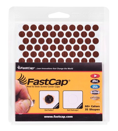 FastCap - Screw Hole Covers, 3/8" (9mm) Stickers - Professional Woodworking &amp; Cabinetry - One Sheet (120-Caps) - Woodgrain PVC, Color - Autumn Cherry