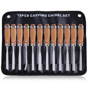 LEONTOOL 12 Pieces Wood Chisel Set Wood Carving Tools Set with Storage Bag for Woodworking, Carbon Steel Chisel with Wood Handle, 7.9" Wood Working Tools and Accessories Wood Carving Chisels Kit