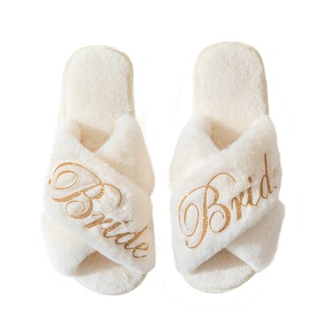 owiter Bridal Slipper Bridesmaid Gifts Bridal Shower Wedding Bridesmaid Bridal Shower Bachelorette Gifts (white bride gold, adult, women, medium
