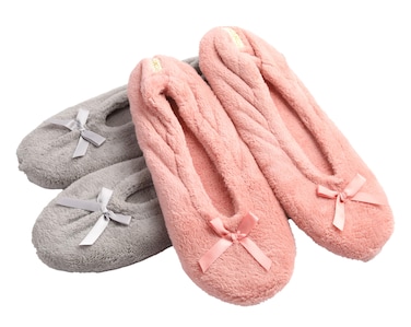 Roxoni Women's Terry Classic Cotton &amp; Velour Ballerina Slippers (Pack of 2) - Grey/Pink - 9-10