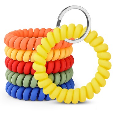 LGEGE 6PCS Stretchable Wristband Wristlet Keychain Wrist Key Chain Wristlet,Spring Flexible Spiral Wrist Coil ​Wrist Key Holder Key Ring for Sauna Gym Pool ID Badge and Outdoor Sports