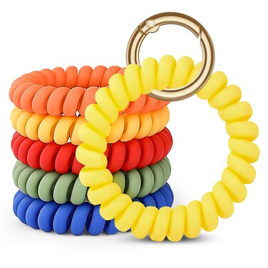 LGEGE 6PCS Stretchable Wristband Wristlet Keychain Wrist Key Chain Wristlet,Spring Flexible Spiral Wrist Coil ​Wrist Key Holder Key Ring for Sauna Gym Pool ID Badge and Outdoor Sports