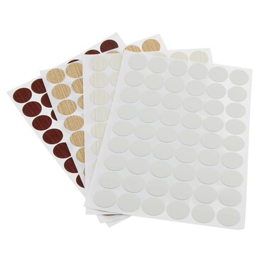 Screw Hole Stickers DGZZI 4 Sheets 21mm Diameter Plastic Self-Adhesive Stickers for Wood Furniture Cabinet Shelve Plate 54pcs in 1 Sheet 4 Colors