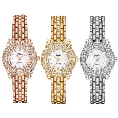 CdyBox 3Pack Women Bling Diamond Watch Steel Band Wrist Watch Casual Quartz Watch Wholesale