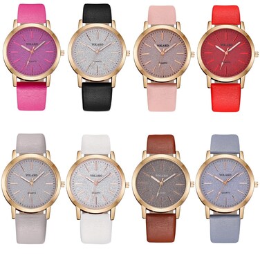 Weicam 8 Pcs Women Wholesale Watches Casual Twinkleinkle Round Dial Leather Band Analog Quartz Wrist Watch