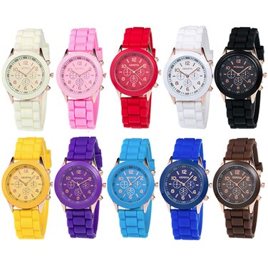 Weicam Wholesale 10 Pack Men Women Silicone Band Watch Set Analog Quartz Jelly Colorful Wristwatch