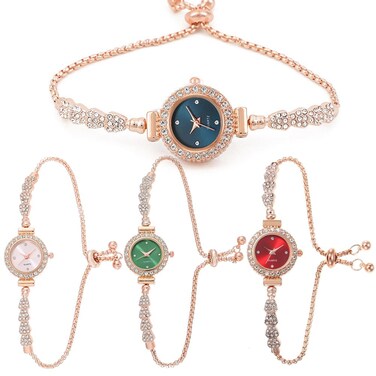 CdyBox Watches Women Diamonds Bracelet Dress Watch Analog Quartz Wristwatch Adjustable Accessories Watches 4 Pack